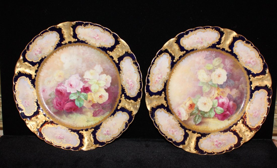 Fine Pair of Antique Limoges Plates, signed: Fine Pair of Antique Limoges Plates, signed