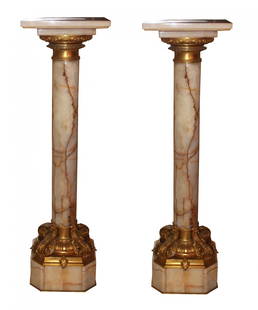 Superb Pair of French Onyx Pedestals: Bronze Mounted. 19th c. Measurements: 42h x 12 x 12