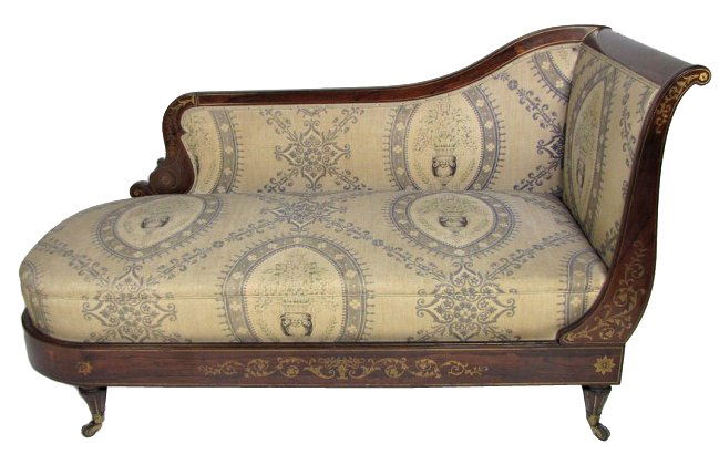 French Charles X Inlaid Rosewood Recamier: 19th c. 59w x 27d x 34h