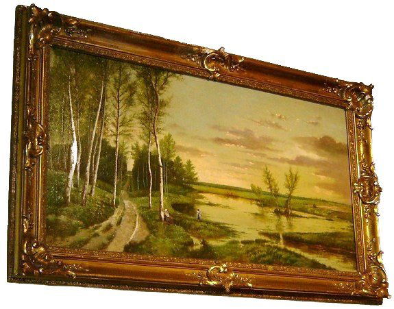 Dutch School, 19th C. Oil on Canvas Landscape: signed "G. VandeWinkle" (19th c.) Measurements: 27h x 47w