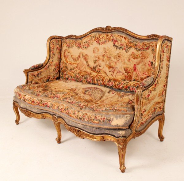 Exceptional 19th c. French 5 Piece Salon Suite: Giltwood, with original Aubusson
