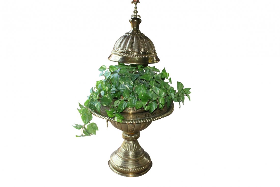 Antique Brass Turkish Brass Brazier: Measurements: base 22h x 26w. Top 18"h