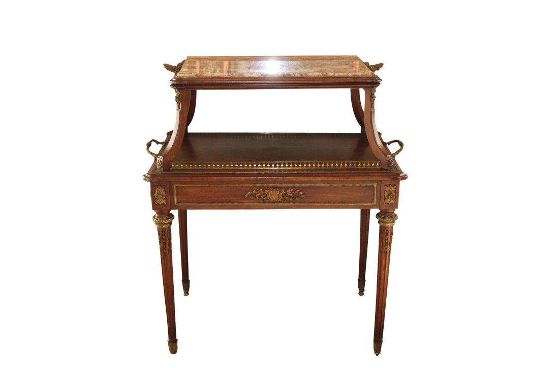 Fine Quality French Walnut Dessert Table: with Finely Cast Bronze Mounts. 19th c Measurements: 30w x 21d x 36h