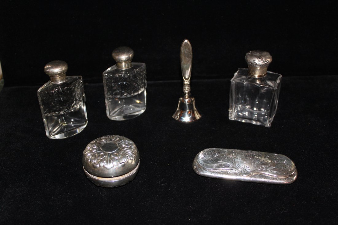 Group of 6 silver and crystal objects de virtue: Group of 6 silver and crystal objects de virtue