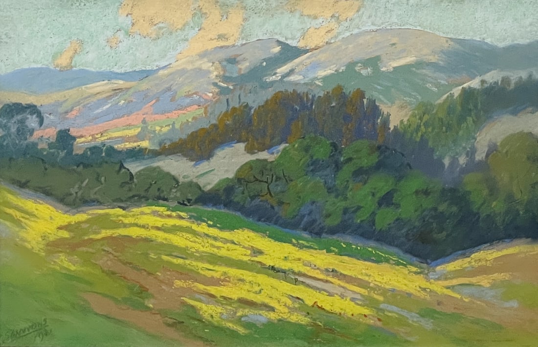 Carl Sammons, American, California, 1883-1968: Mountain View Landscape, Pastel On Paper, Signed And Dated 1921, Sight 7 X 11 Inches, Period Giltwood Frame, 10.5 X 14.5 X 1.5 Inches, Toning To Paper, No Damage Visible Through Glass, Frame With Abra