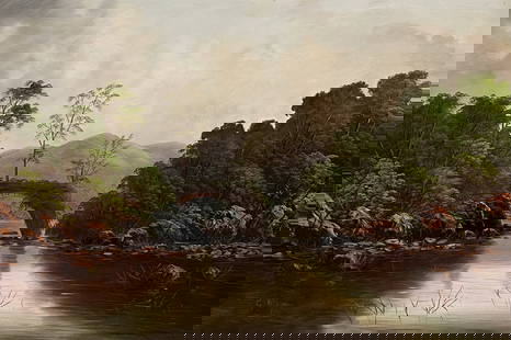 Robert William Wood, Texas, 1889-1979: Landscape With Stone Bridge, Oil On Canvas, Signed G. Day Lower Left, 20 X 30 Inches, Antique Giltwood Frame 29.5 X 39.5 X 3 Inches, Patch To Back Of Canvas, Chips To Frame. See Photos For Additional