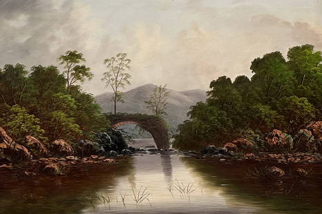 Robert William Wood, Texas, 1889-1979: Landscape With Stone Bridge, Oil On Canvas, Signed G. Day Lower Left, 20 X 30 Inches, Antique Giltwood Frame 29.5 X 39.5 X 3 Inches, Patch To Back Of Canvas, Chips To Frame. See Photos For Additional