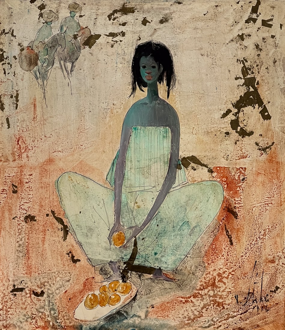 Vladan Stiha, Yugoslav, New Mexico, 1908-1992: Brazilian Girl Selling Oranges, Oil On Masonite, Signed Lower Right, 18 X 22 Inches, Giltwood Frame With Linen Liner, 28 X 25 X .75 Inches, Presents Well, Few Small Scratches To Frame, See Photos.