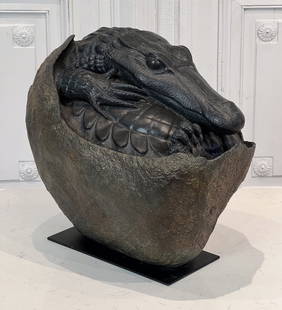 Steve Kestrel, American, Colorado, Born 1947: Alligator Egg, Bronze With Steel Plate Base, 16 x 12 x 17 Inches. See Photos For Additional Condition Information.