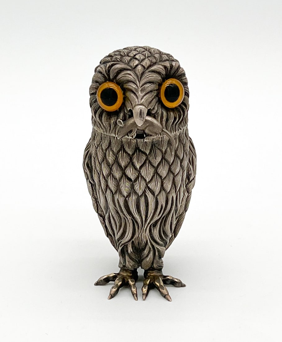 Meiji Silver Owl Mustard Pot (1 of 8)