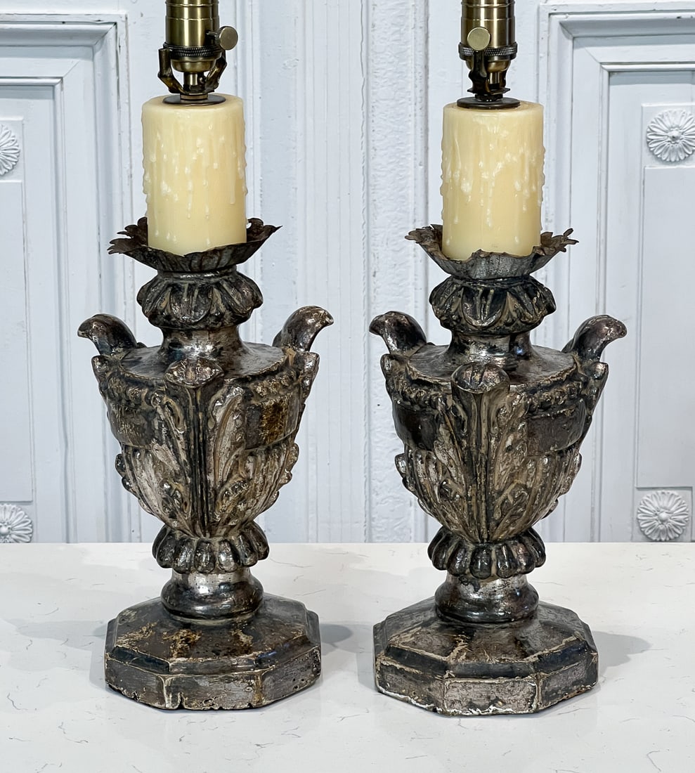 Pair Italian Silver Gilt Wood Table Lamps (1 of 5)