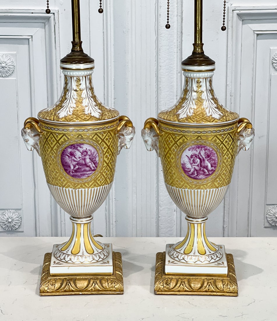 Pair Sevres Style Porcelain Urn Lamps (1 of 6)