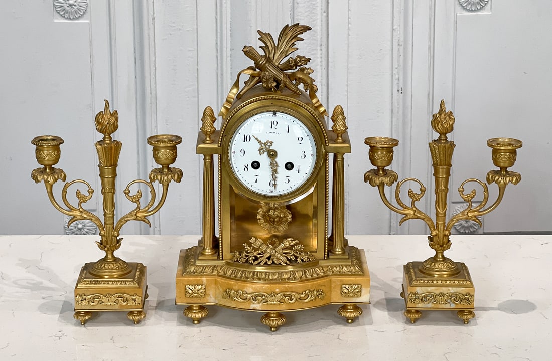 Tiffany &. Co. Gilt Bronze Clock Garniture (1 of 9)
