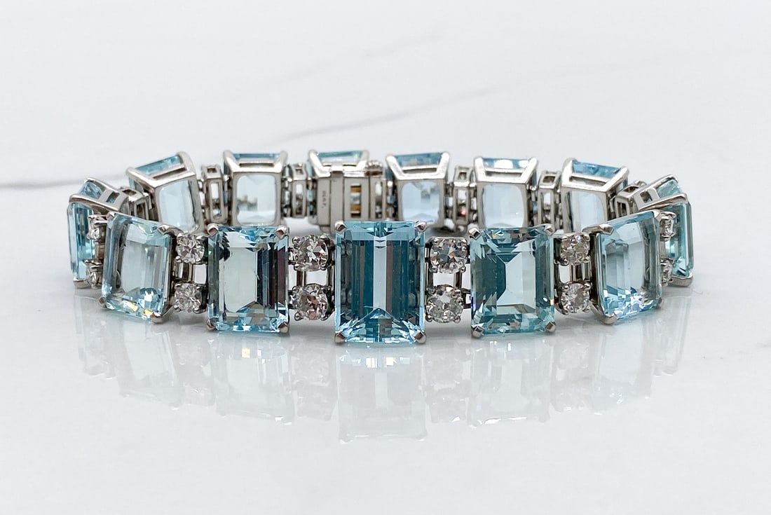 Antique Aquamarine And Diamond Bracelet In Platinum (1 of 6)