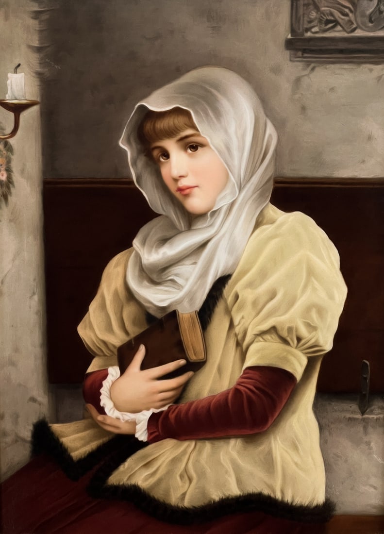Porcelain Plaque Girl In Church With Prayer Book (1 of 10)