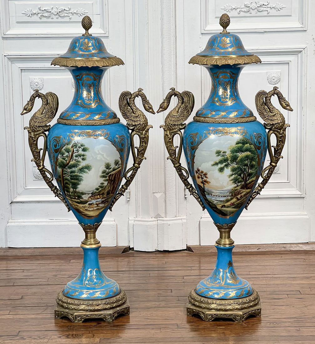 Pair Monumental Sevres Style Urns (1 of 14)