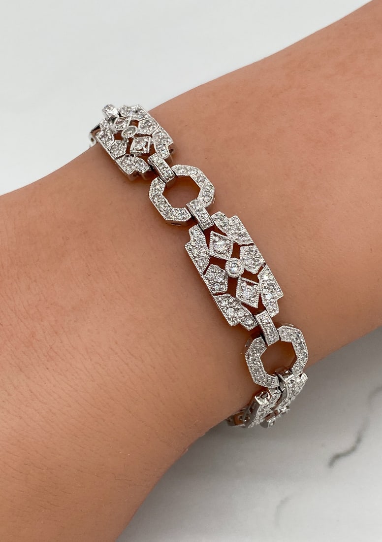 Diamond Art Deco Style Link Bracelet, Platinum (1 of 4)