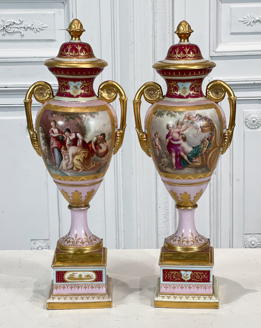 Pair Royal Vienna Porcelain Urns (1 of 12)