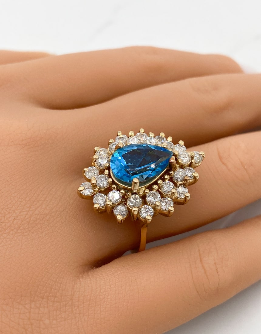 Blue Topaz And Diamond Ring, 14k Gold (1 of 5)
