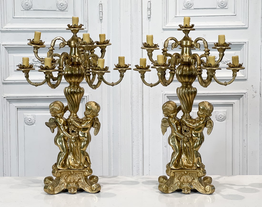 Pair Of Large Gilt Bronze Candelabra Table Lamps (1 of 7)