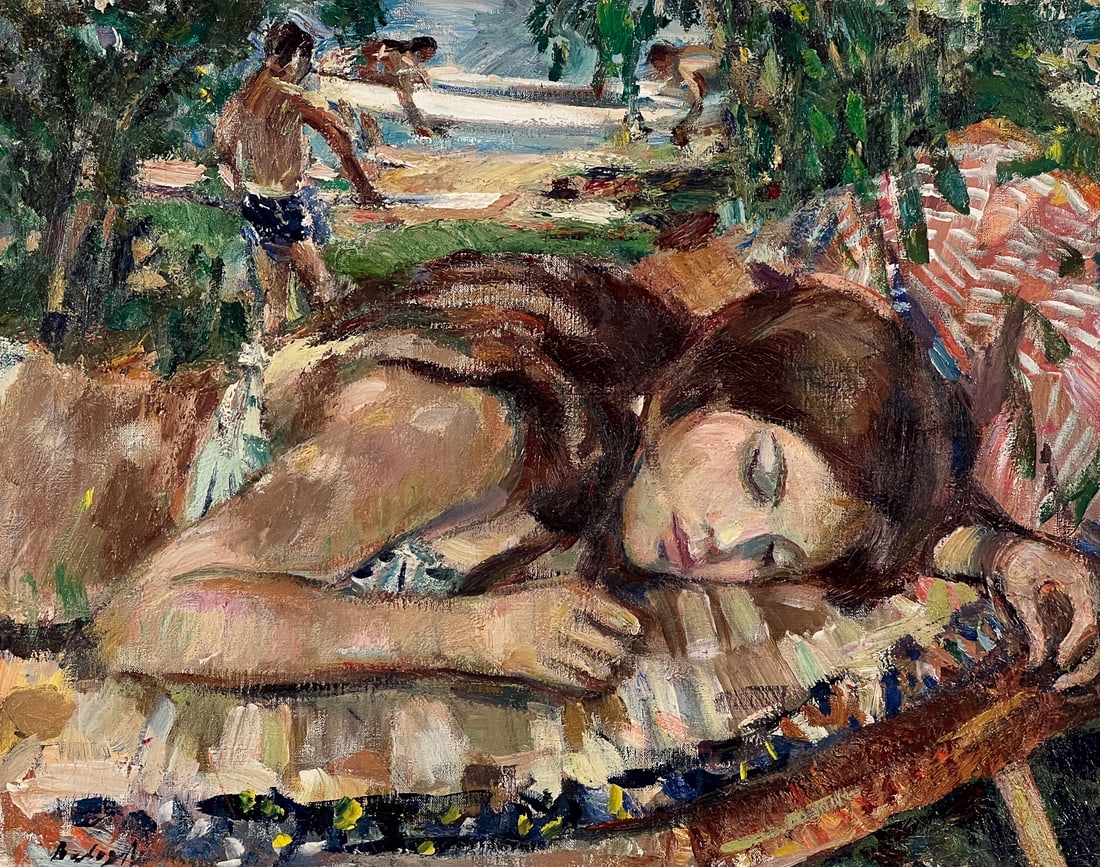 Andras Balough, Hungarian, 1919-1992: Woman Sleeping, Oil On Canvas, Signed Lower Left, 24 X 30 Inches, Unframed. See Photos For Additional Condition Information.