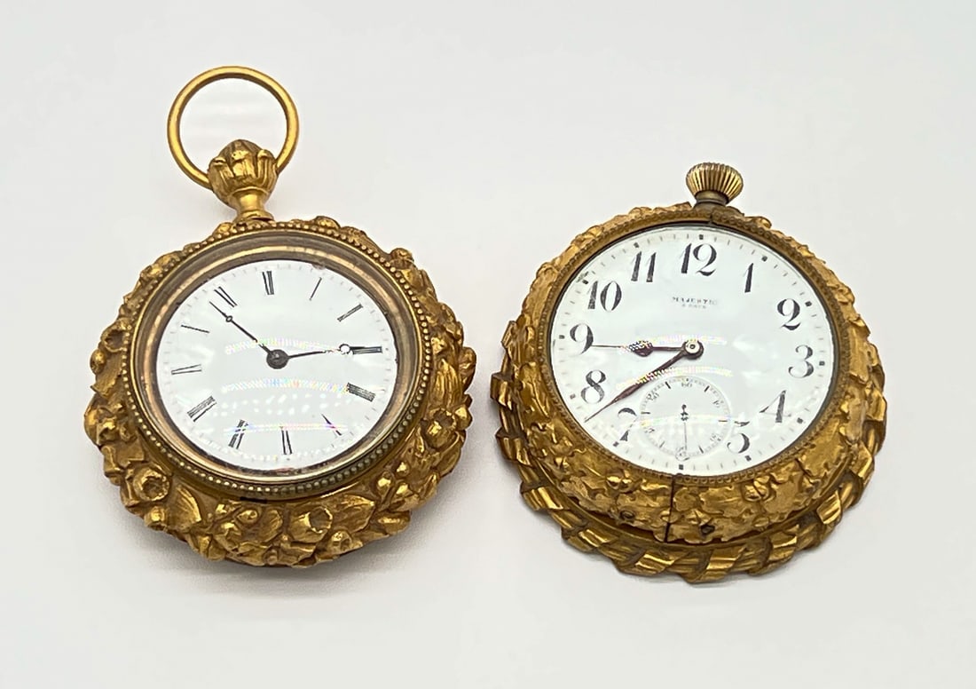 Two Antique Gilt Bronze Travel Clocks (1 of 10)