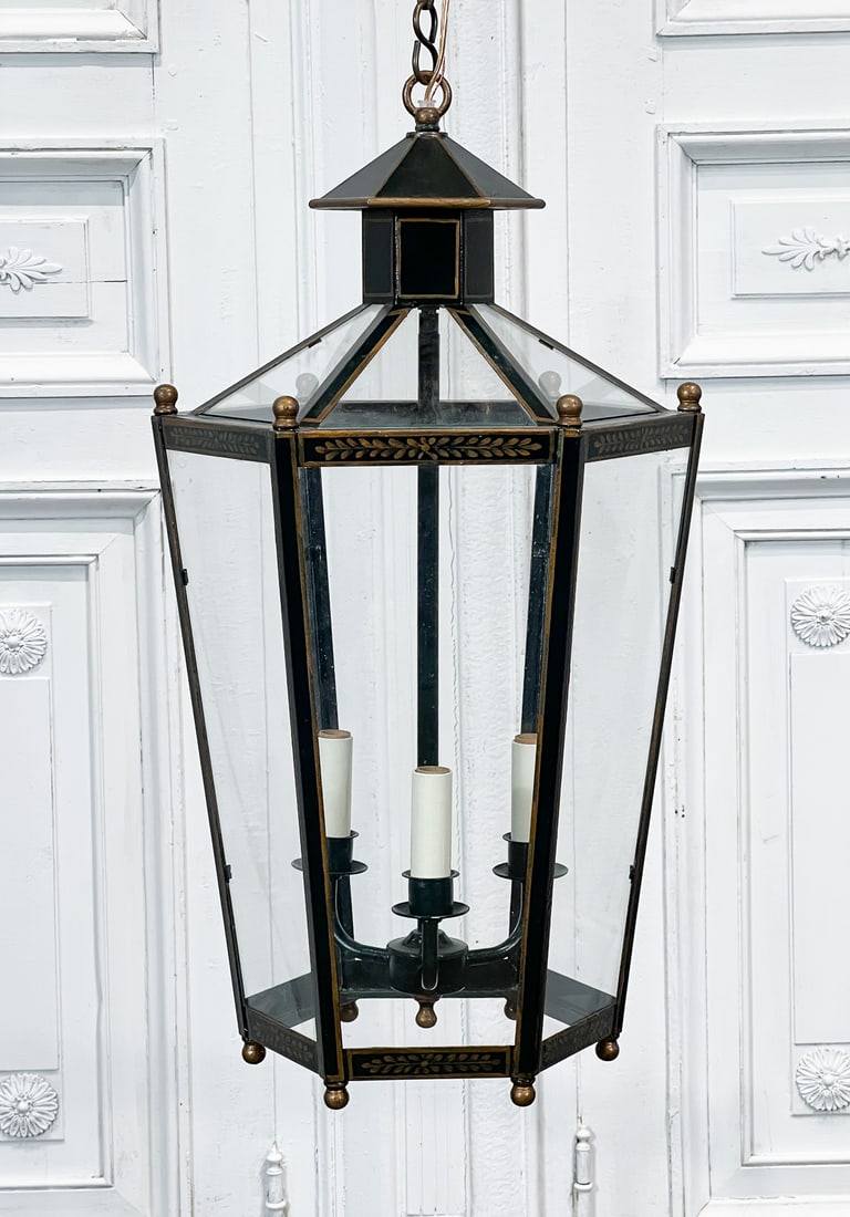 Black And Gilt Tole Hall Lantern (1 of 6)