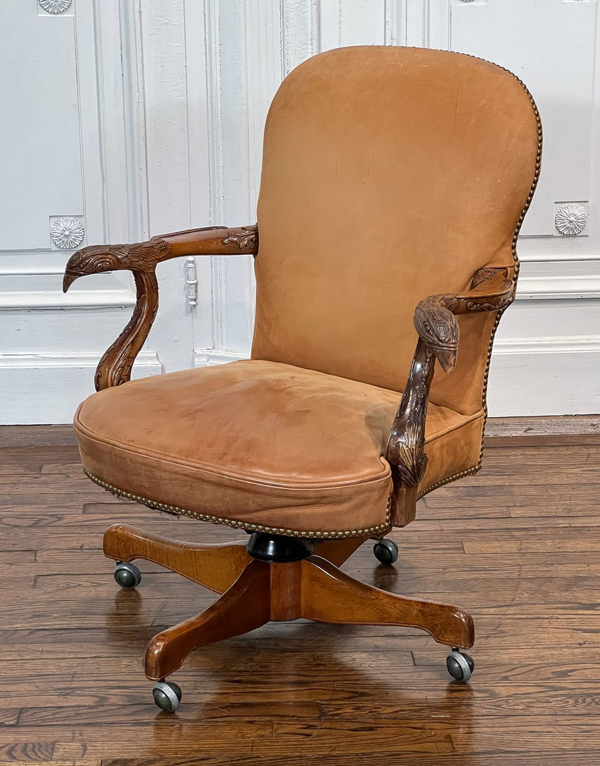 Suede And Leather Swivel Chair (1 of 7)