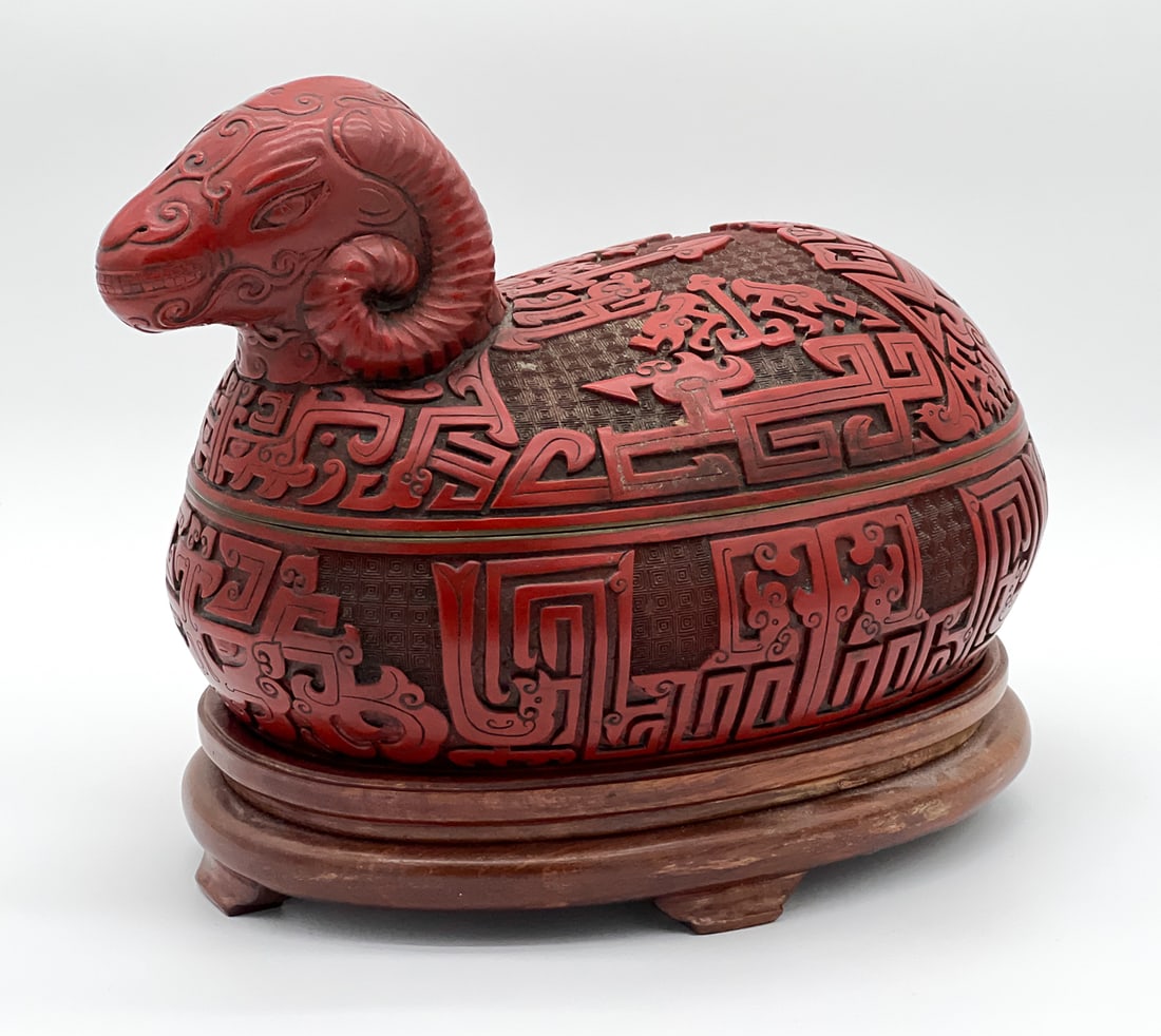 Large Chinese Red Lacquer Ram Form Box (1 of 7)