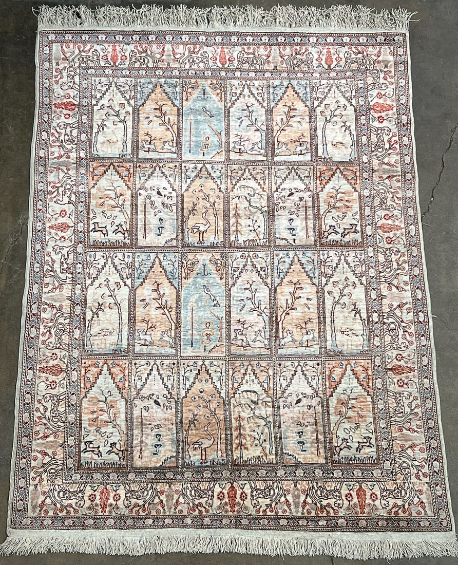 Turkish Cappadocia Silk Rug, 14' X 4': Central Anatolian, Late 20th Century, Hand Knotted, 164 X 119 Inches. See Photos For Condition. Cleaning Of All Rugs Is Always Recommended.
