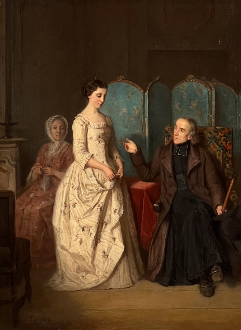 Interior Scene Oil On Board, Late 19th Century (1 of 5)