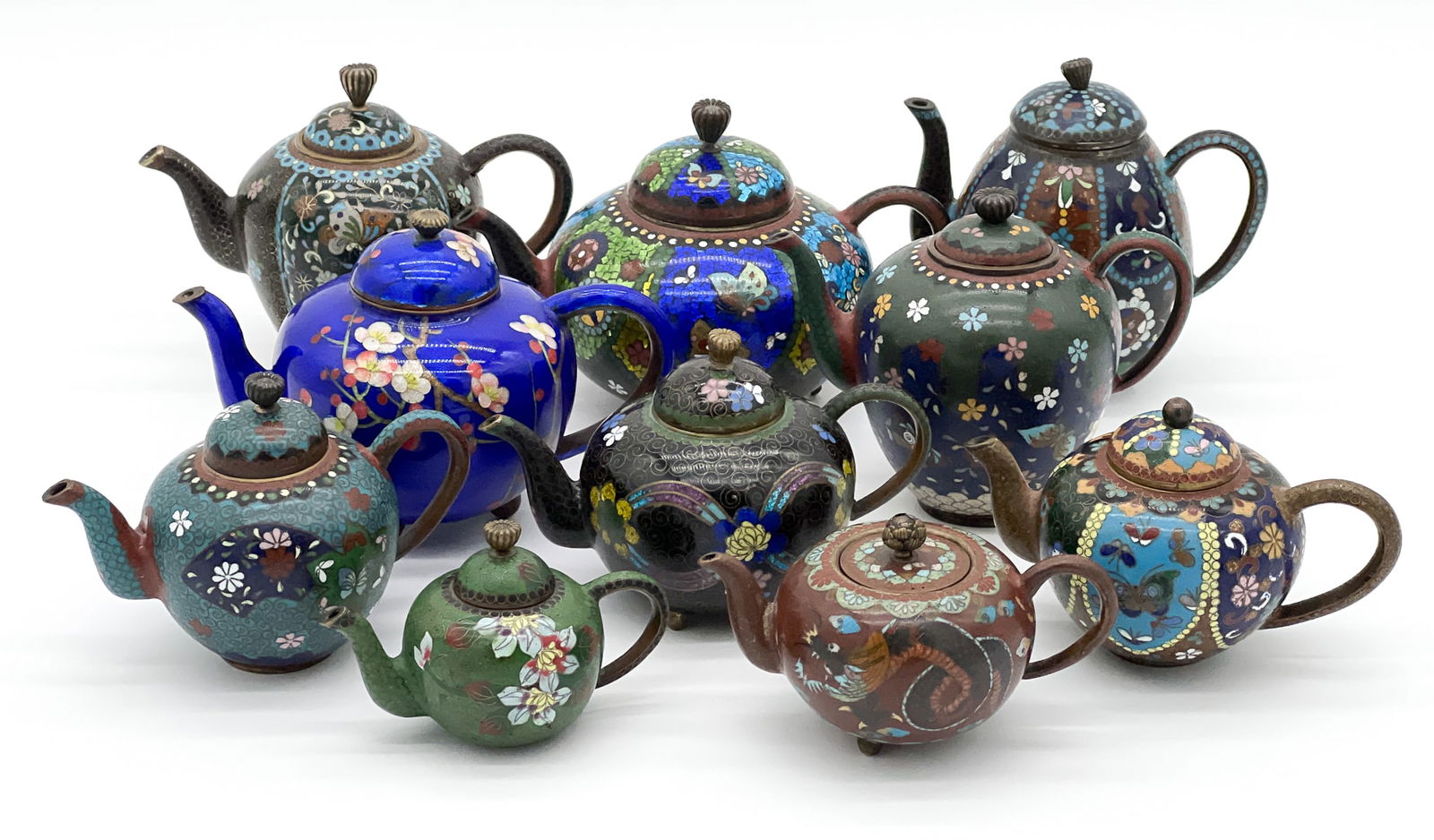 Ten Miniature Japanese Cloisonne Teapots (1 of 12)