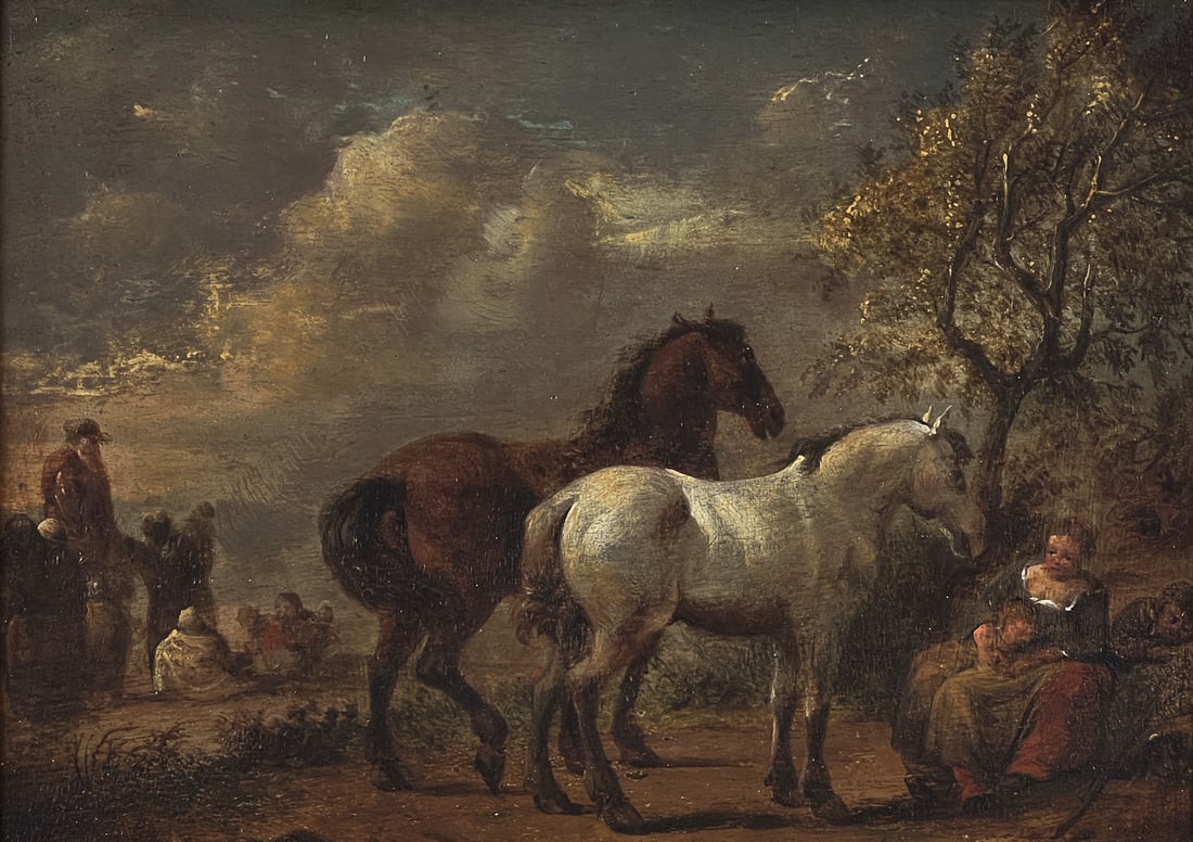 Old Master Two Horses With Travelers Painting (1 of 3)
