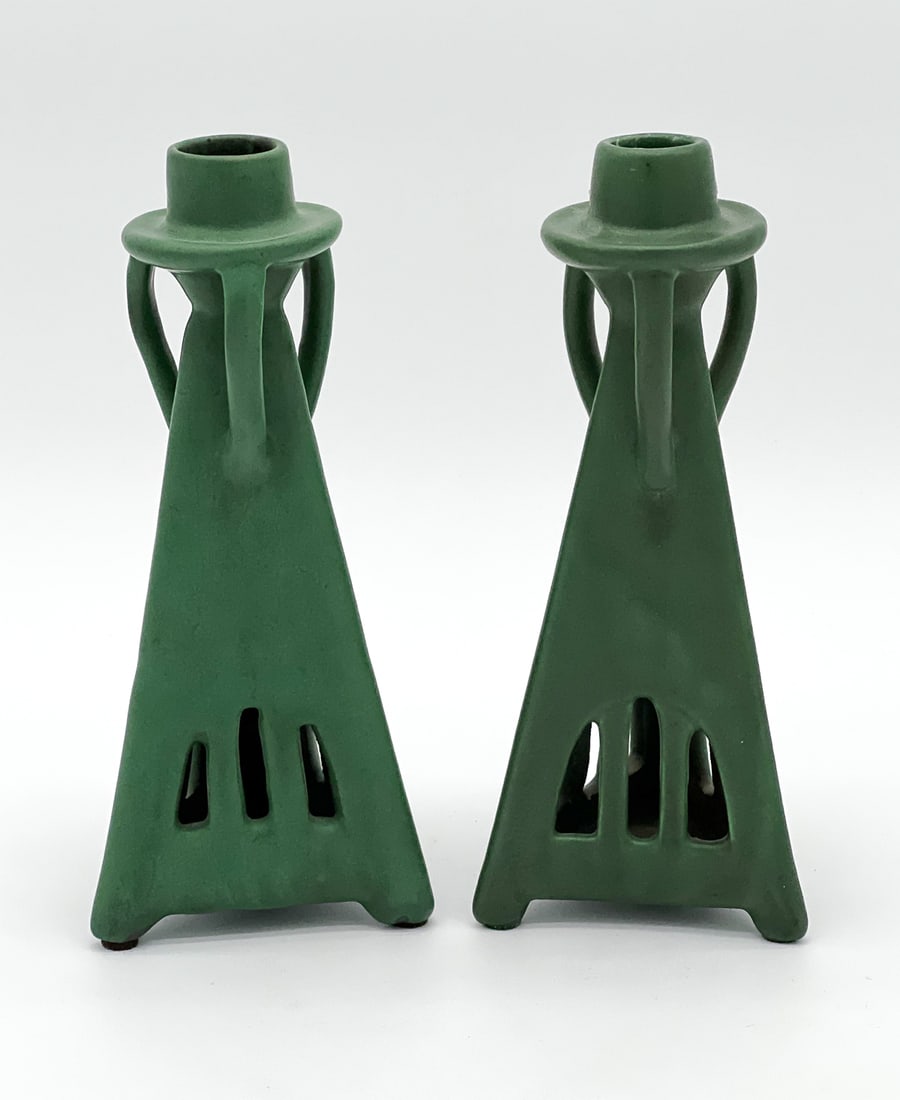 Pair Weller Art Pottery Candlesticks (1 of 6)