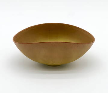 Gertrude & Otto Natzler Pottery Bowl: Austrian, Mid Century Modern, Yellow Glaze On Thinly Executed And Elegantly Shaped Pottery, Stamped Underside, Height 2.5, Width 6, Depth 4.5 Inches. See Photos For Additional Condition Information.