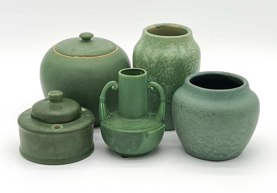 Five Hampshire Pottery Green Glaze Vessels (1 of 13)