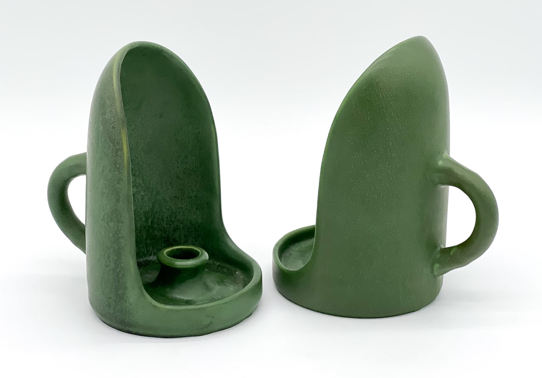 Pair Hampshire Art Pottery Chambersticks (1 of 5)