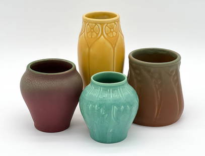 Four Rookwood Pottery Vases: American, Ohio, Early 20th Century, Each With Factory Cipher And Various Numbers 961E, XX 2373, 2874, And XIII 1681, Tallest 7 Inches, All With Shelf Wear And Light Crazing. See Photos For Additional