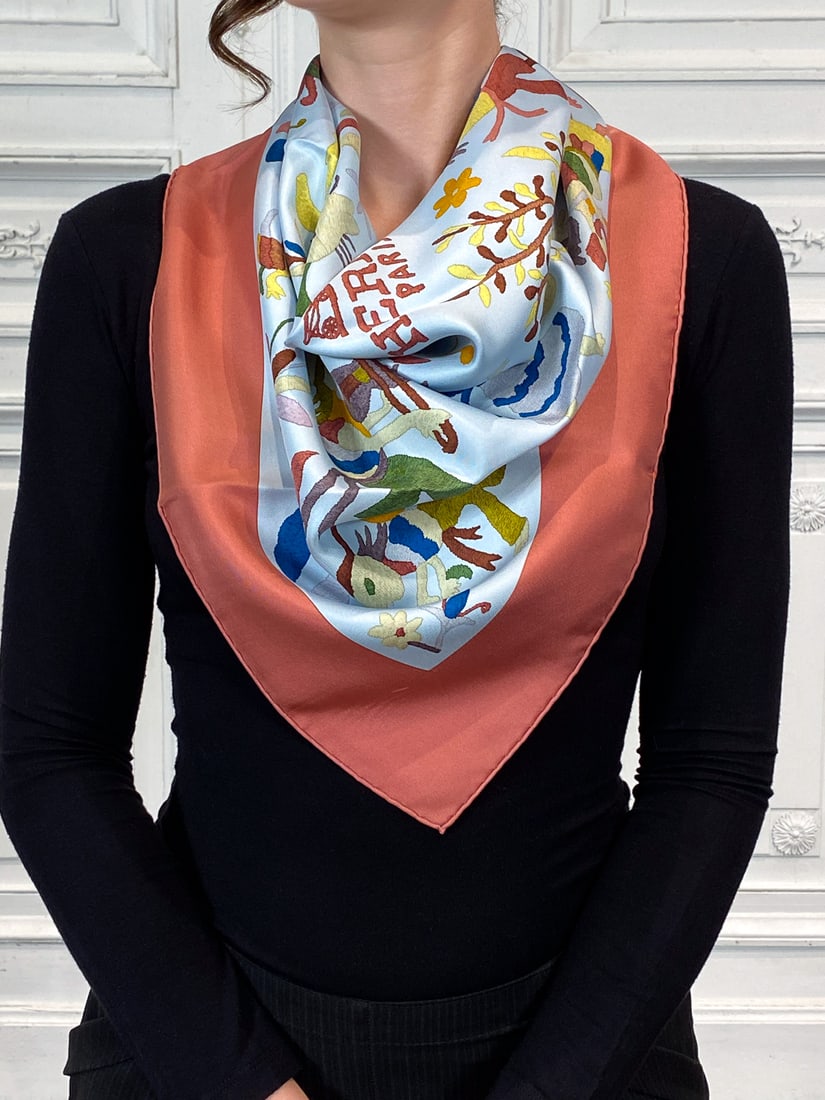 Hermes Din Tini Ya Zue Silk Scarf: Hard-To-Find Hermes Din Tini Ya Zue Embroidery Print Silk Scarf. 35 Inches X 25 Inches. See Photos For Additional Condition Information.