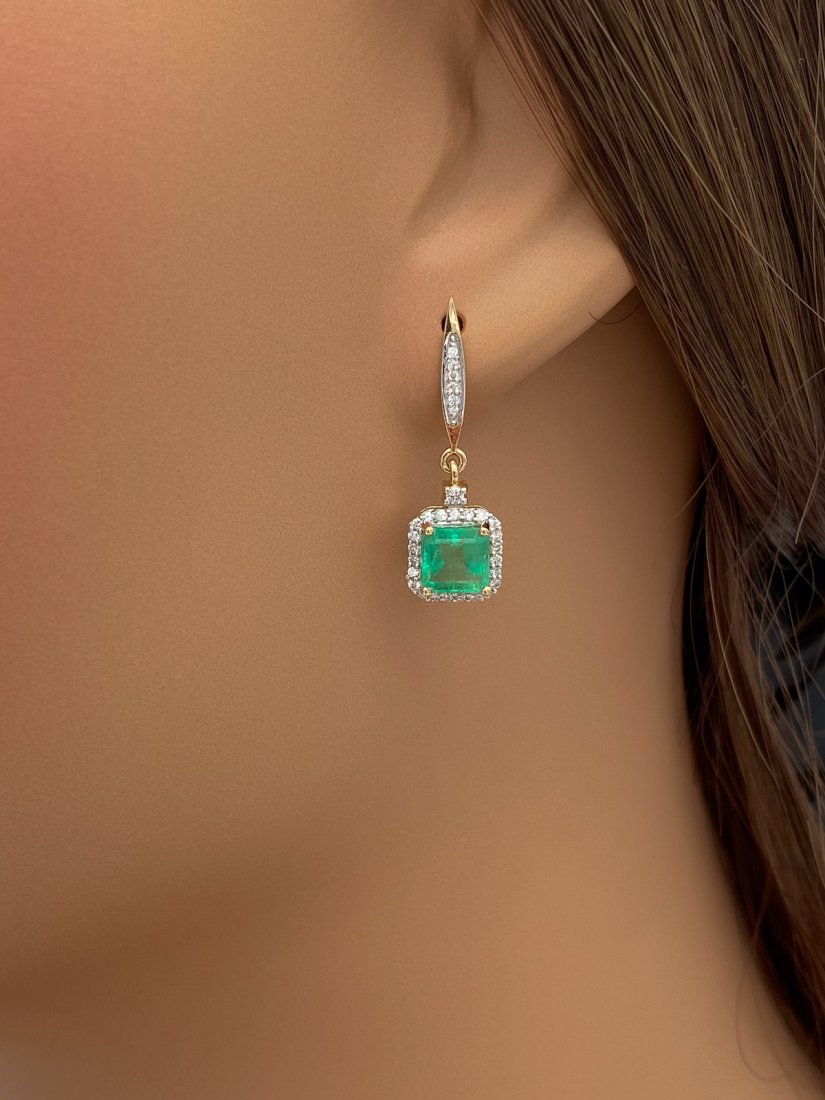 GIA Emerald And Diamond Dangle Earrings, 14k Yellow Gold (1 of 5)