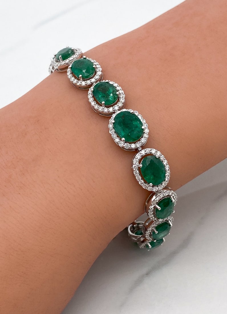 Emerald And Diamond Bracelet, 14k White Gold (1 of 4)
