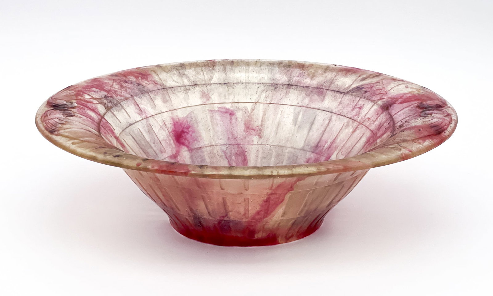 Gabriel Argy Rousseau Pate-De-Verre Glass Bowl: French, Early 20th Century, Deux Couples De Rapaces Pattern, Cast Mark Rim Underside, Height 4, Width 14, Depth 10 Inches, Shelf Wear Underside. See Attached Proposal From Sotheby's 1992 And Additiona