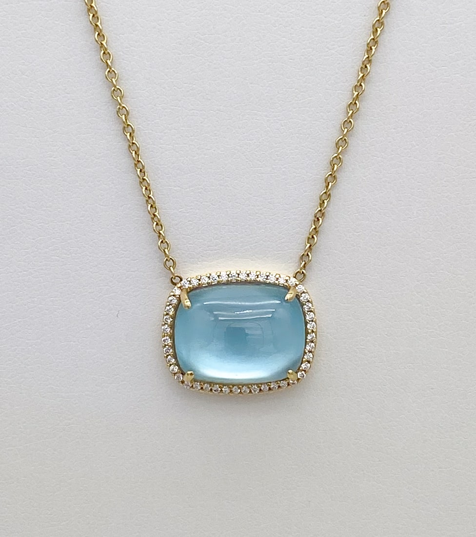 Mazza Blue Topaz, Diamond, Mother-Of-Pearl Pendant, 14k (1 of 3)