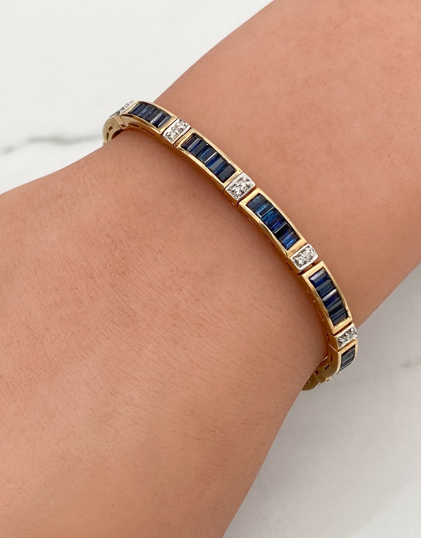 Sapphire And Diamond Tennis Bracelet, 14k Yellow Gold (1 of 3)