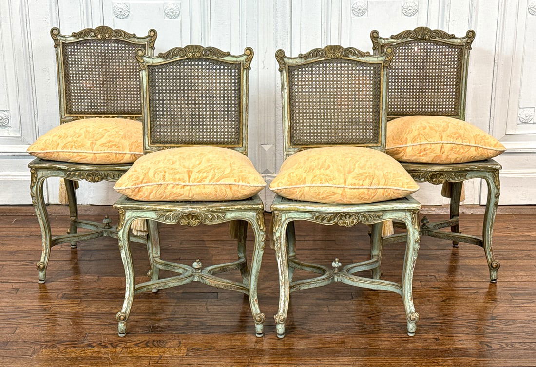 Four Antique Venetian Painted Cane Side Chairs (1 of 10)