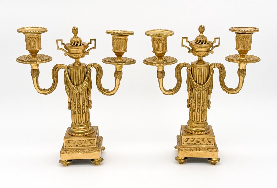 Pair Fine French Empire Style Ormolu Candelabra (1 of 6)