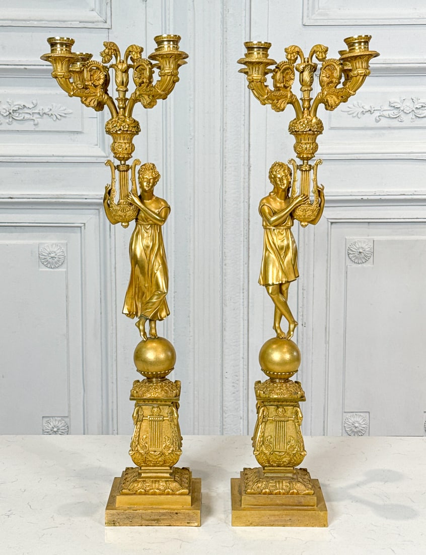 Pair Empire Style Ormolu Bronze Candelabra (1 of 9)
