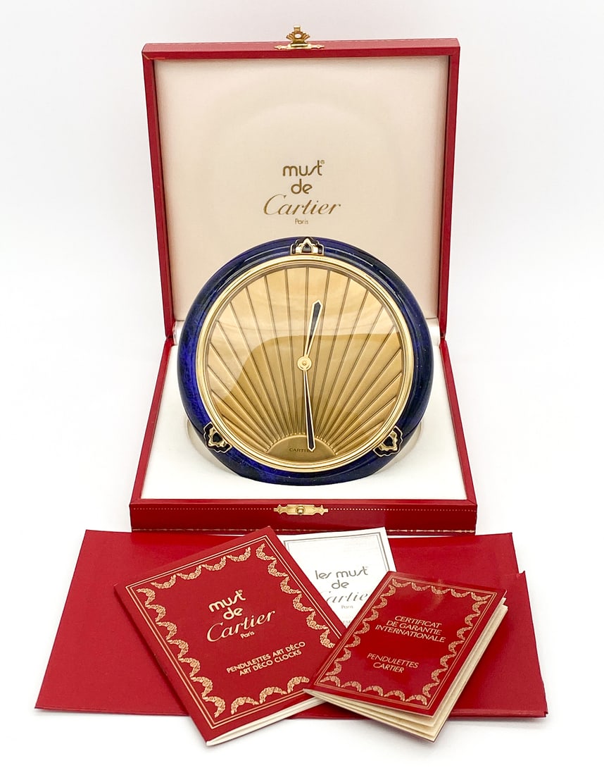 Must De Cartier Enameled Lapis Desk Clock (1 of 7)
