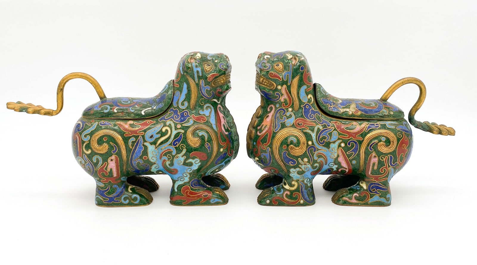 Pair Chinese Cloisonne Lion Censer Boxes (1 of 6)