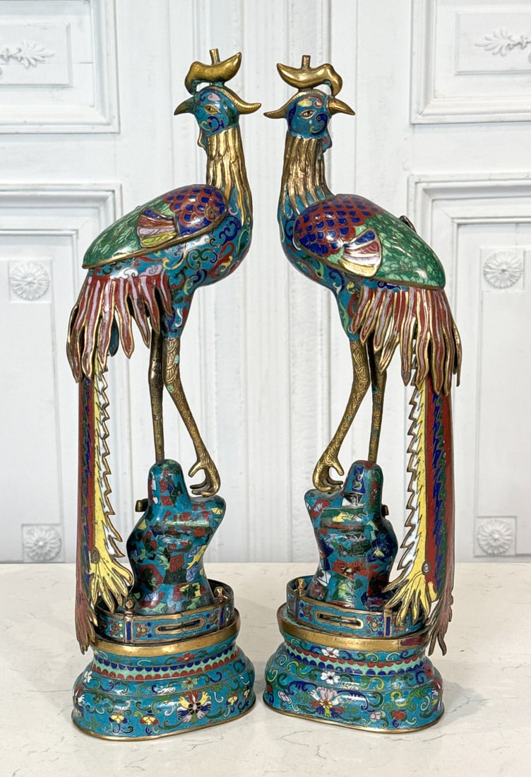 Pair Chinese Cloisonne Phoenix Figures (1 of 7)